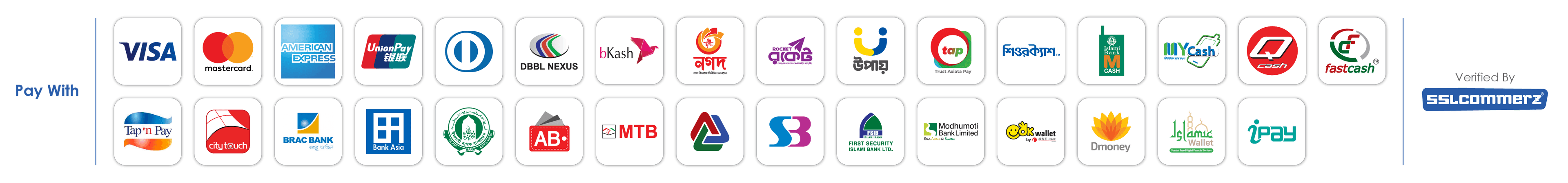 Payment methods supported by SSLCommerz